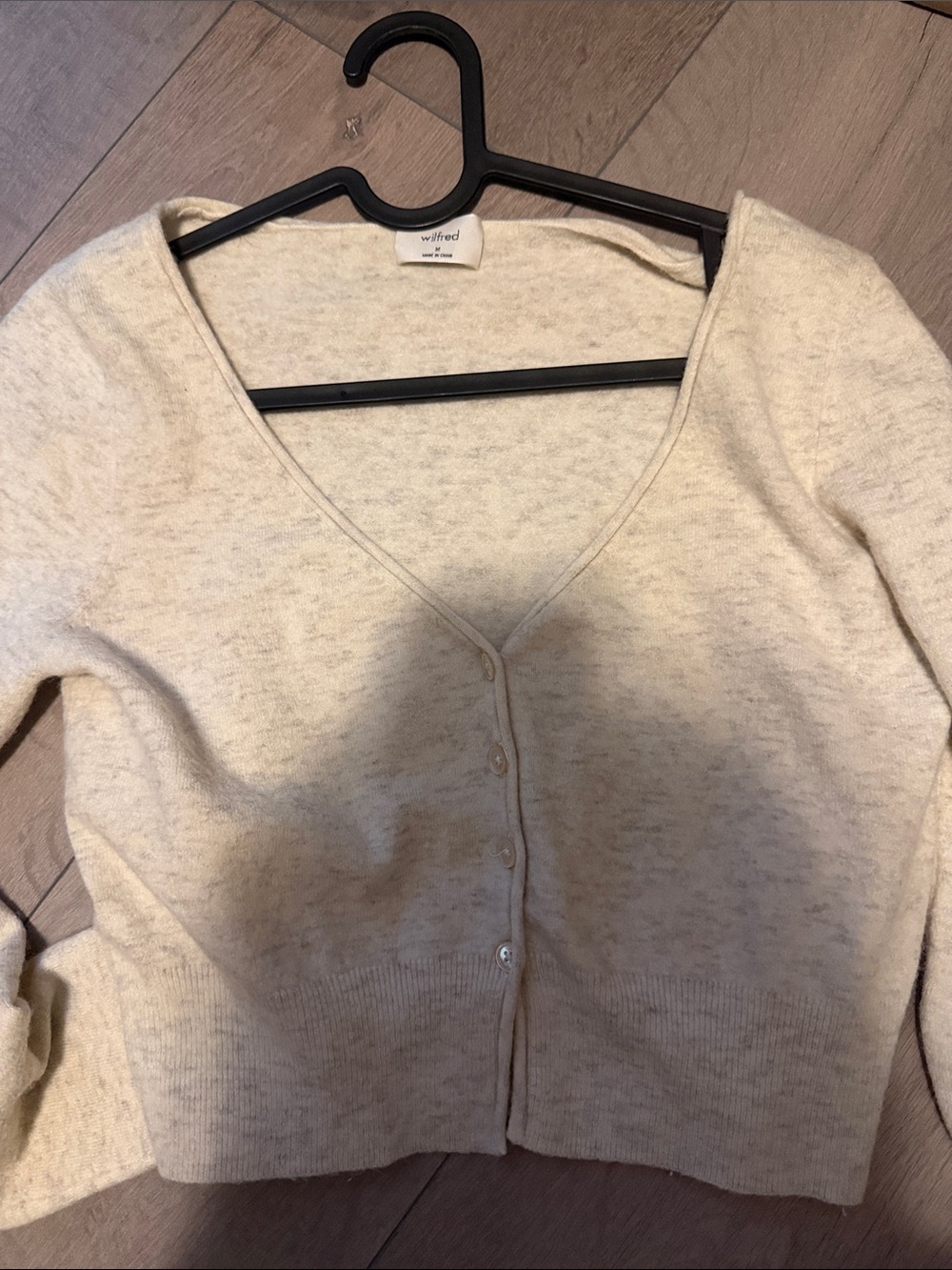 Wilfred Cream V-Neck Cropped Button Cardigan